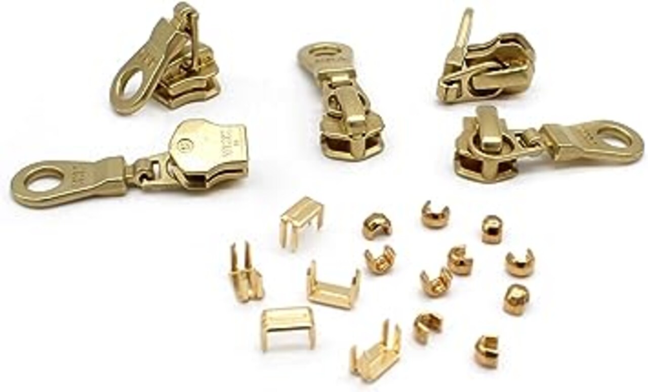 Zipper Repair Kit - #5 YKK Brass Donut Auto Lock Sliders - 5 Sliders Per Pack with Top & Bottom Stoppers Included - Made in The United States